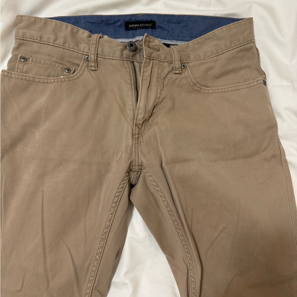 Banana Republic Khaki/Tan Men's Chinos with Blue Waistband Trim